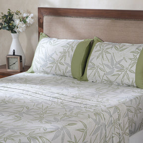 Hermosa Botanic Bloom Bamboo Breeze 100% Cotton Printed Bedsheet with Pillow Case Green