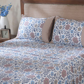 Hermosa Botanic Bloom Bloomscape 100% Cotton Printed Bedsheet with Pillow Case Canyon Clay