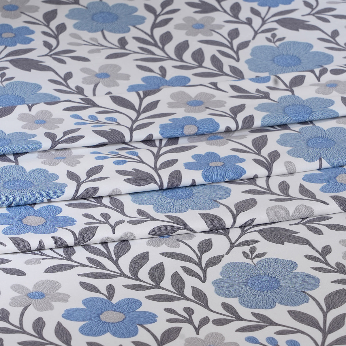 Hermosa Botanic Bloom Bloomscape 100% Cotton Printed Bedsheet with Pillow Case Dusty Blue
