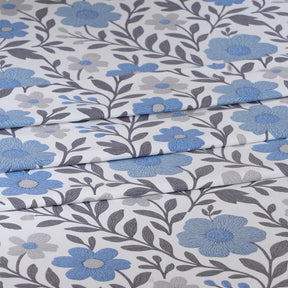 Hermosa Botanic Bloom Bloomscape 100% Cotton Printed Bedsheet with Pillow Case Dusty Blue