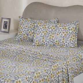 Hermosa Botanic Bloom Fleur Essence 100% Cotton Printed Bedsheet with Pillow Case Yellow