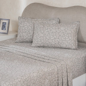 Hermosa Botanic Bloom Florique 100% Cotton Printed Bedsheet with Pillow Case Beige