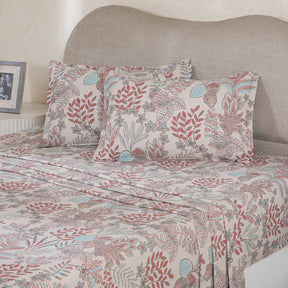 Hermosa Botanic Bloom Garden Muse 100% Cotton Printed Bedsheet with Pillow Case Red