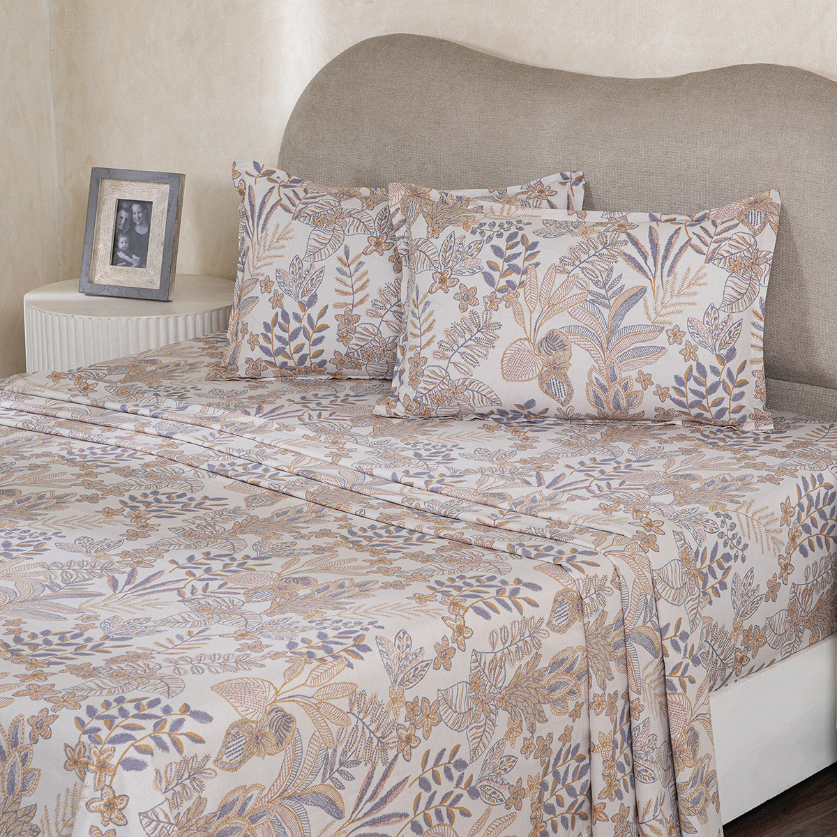 Hermosa Botanic Bloom Garden Muse 100% Cotton Printed Bedsheet with Pillow Case Yellow
