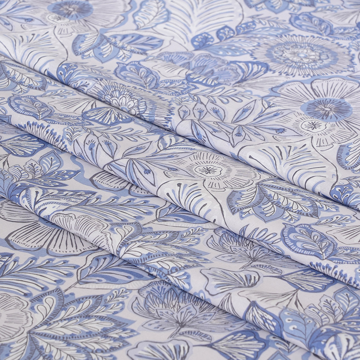 Hermosa Botanic Bloom Petaline 100% Cotton Printed Bedsheet with Pillow Case Blue Shadow