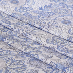 Hermosa Botanic Bloom Petaline 100% Cotton Printed Bedsheet with Pillow Case Blue Shadow