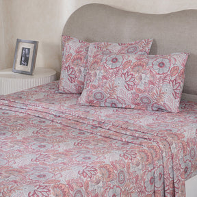 Hermosa Botanic Bloom Petaline 100% Cotton Printed Bedsheet with Pillow Case Old Rose