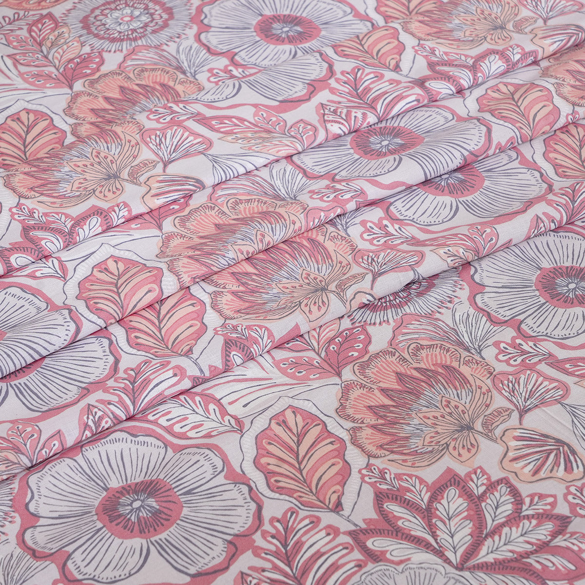 Hermosa Botanic Bloom Petaline 100% Cotton Printed Bedsheet with Pillow Case Old Rose