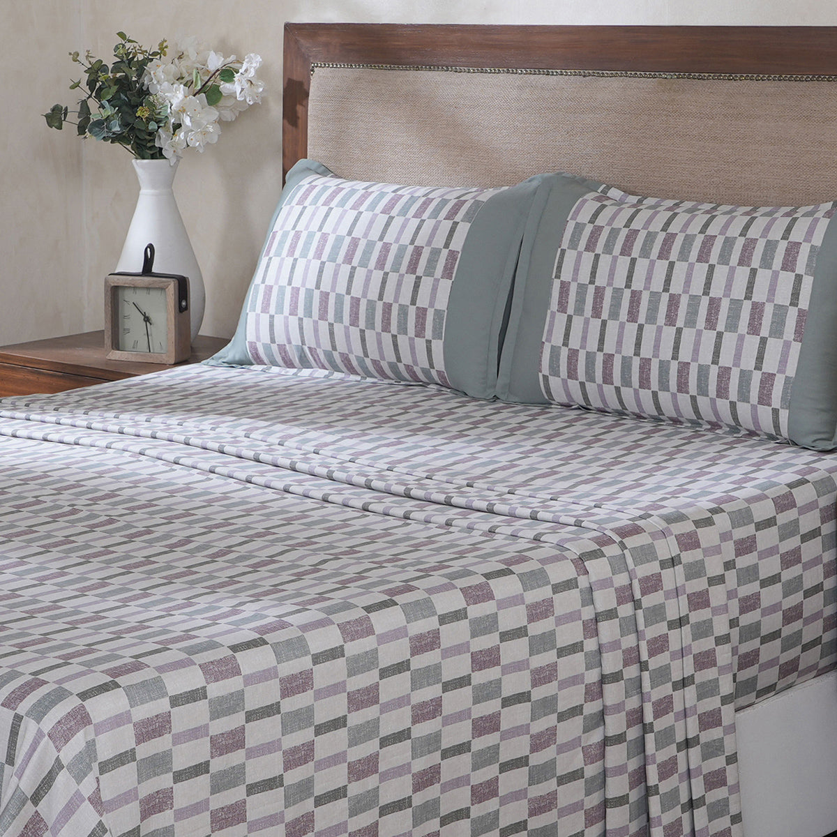Hermosa Botanic Bloom Tactual 100% Cotton Printed Bedsheet with Pillow Case Twilight Green