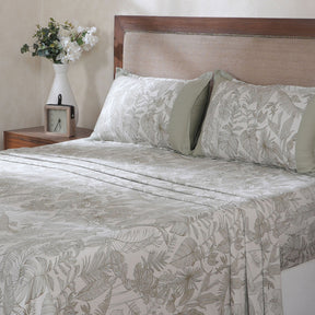 Hermosa Botanic Bloom Verlina 100% Cotton Printed Bedsheet with Pillow Case Green