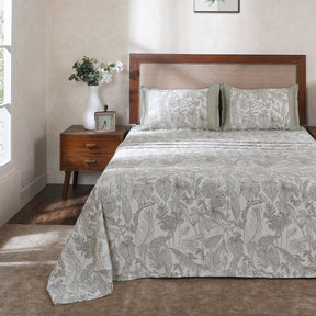 Hermosa Botanic Bloom Verlina 100% Cotton Printed Bedsheet with Pillow Case Green