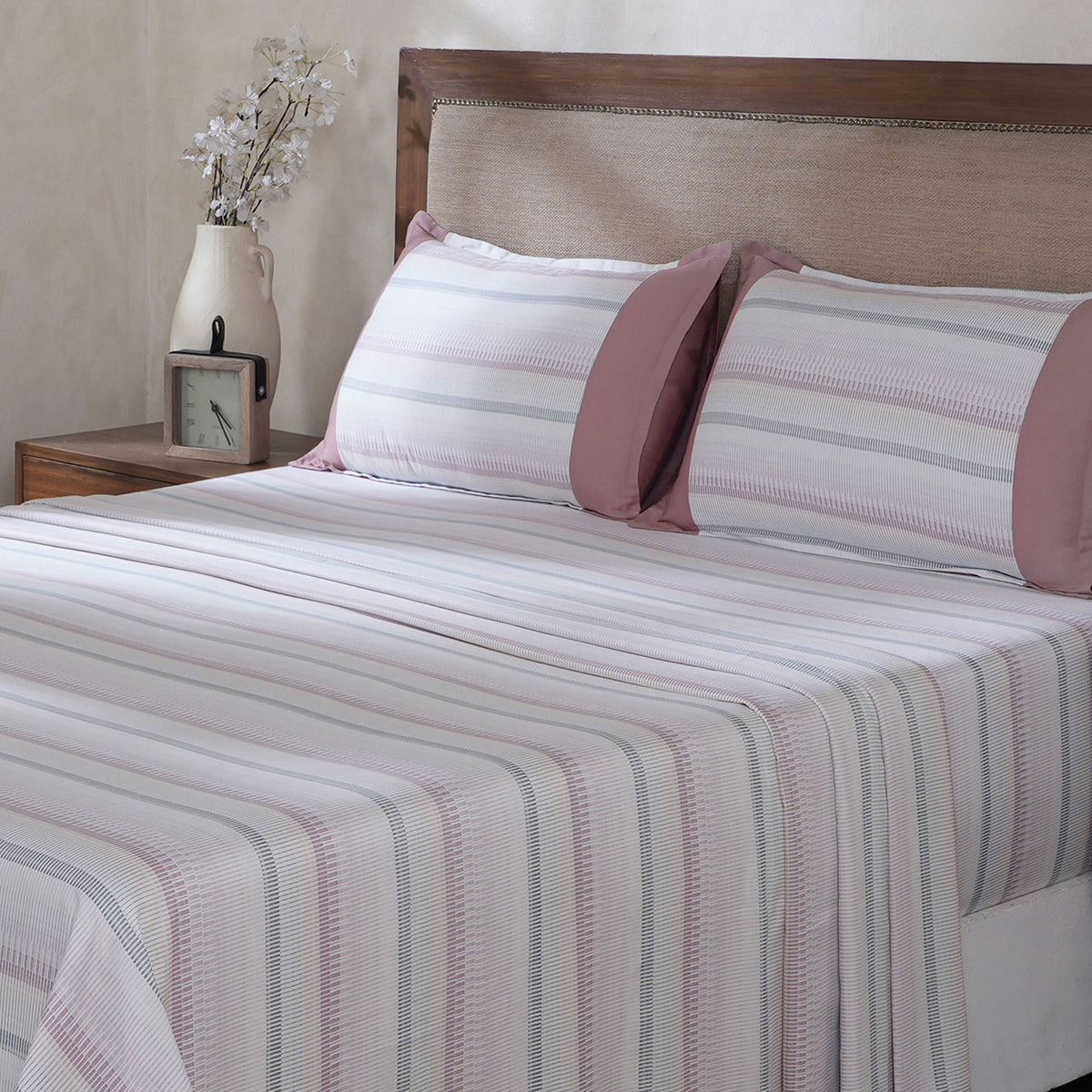 Hermosa Botanic Bloom Wovelle 100% Cotton Printed Bedsheet with Pillow Case Ash Rose