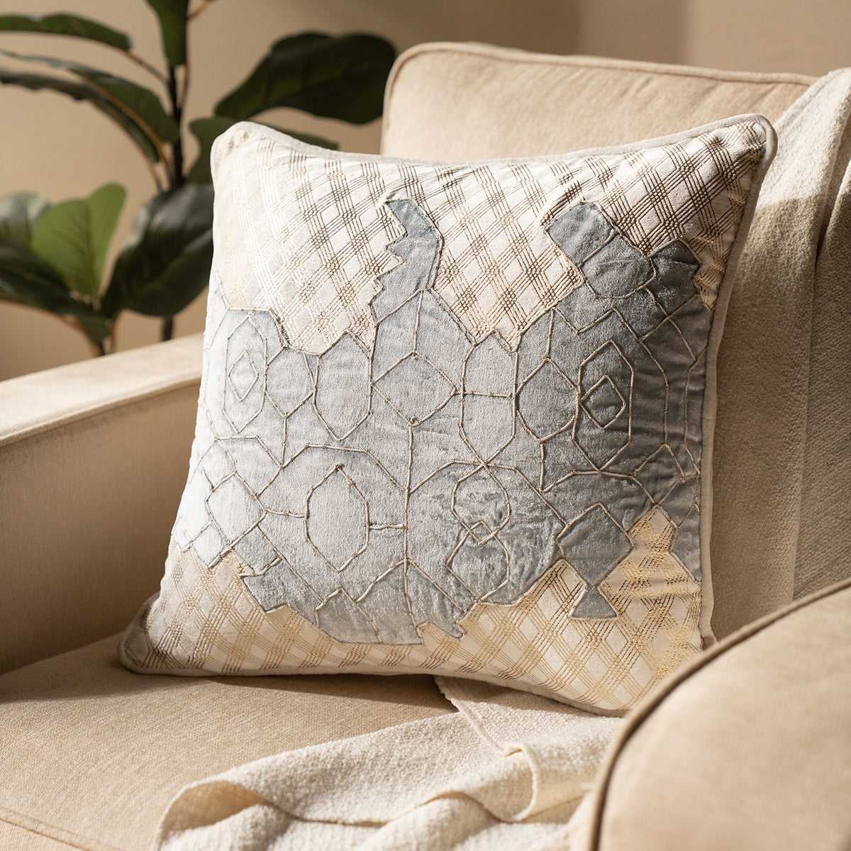 Imperial Essence Fusion Forms Chambray Blue Cushion Cover