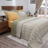 Indigenous Artisan Aztec Stripe 100%Cotton Printed Green Duvet Cover With Pillow Case