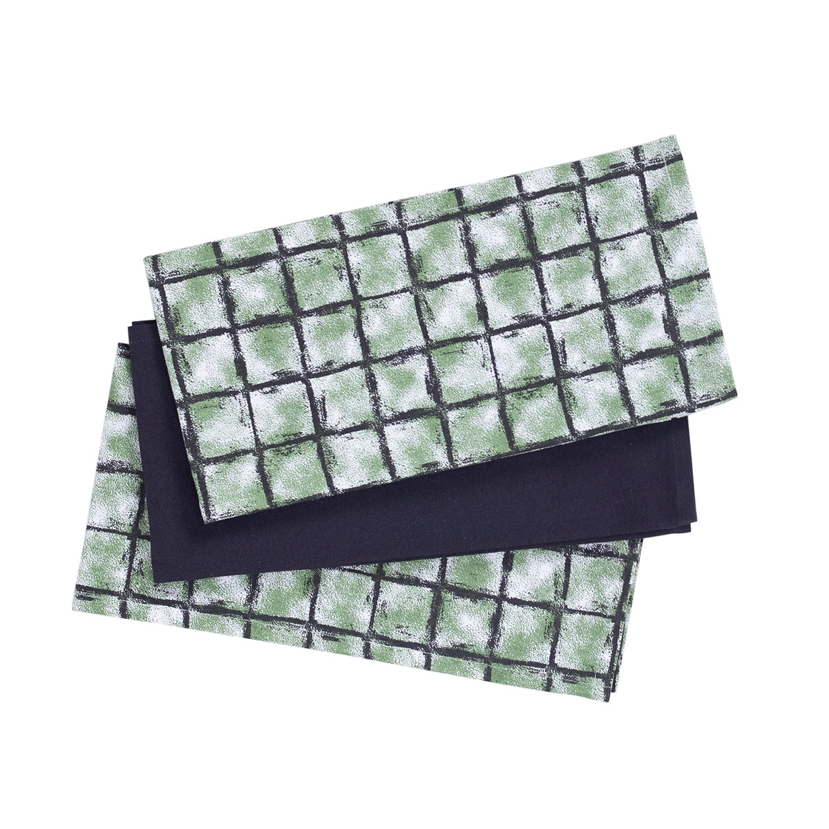 Shadow Check / Solid Green 3 Pc Kitchen Towel