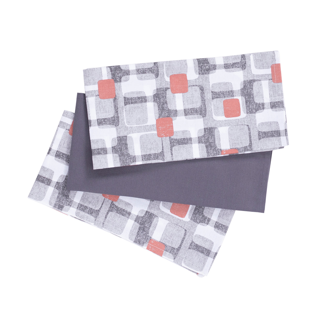 Scandi Block  / Solid Red/Grey 3 Pc Kitchen Towel