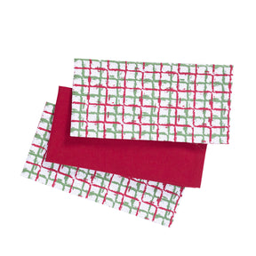 Textured Check / Solid Red/Green 3 Pc Kitchen Towel