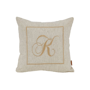 Maspar Machine Embroidery Monogram K/Cotton Flax Cushion Cover Beige
