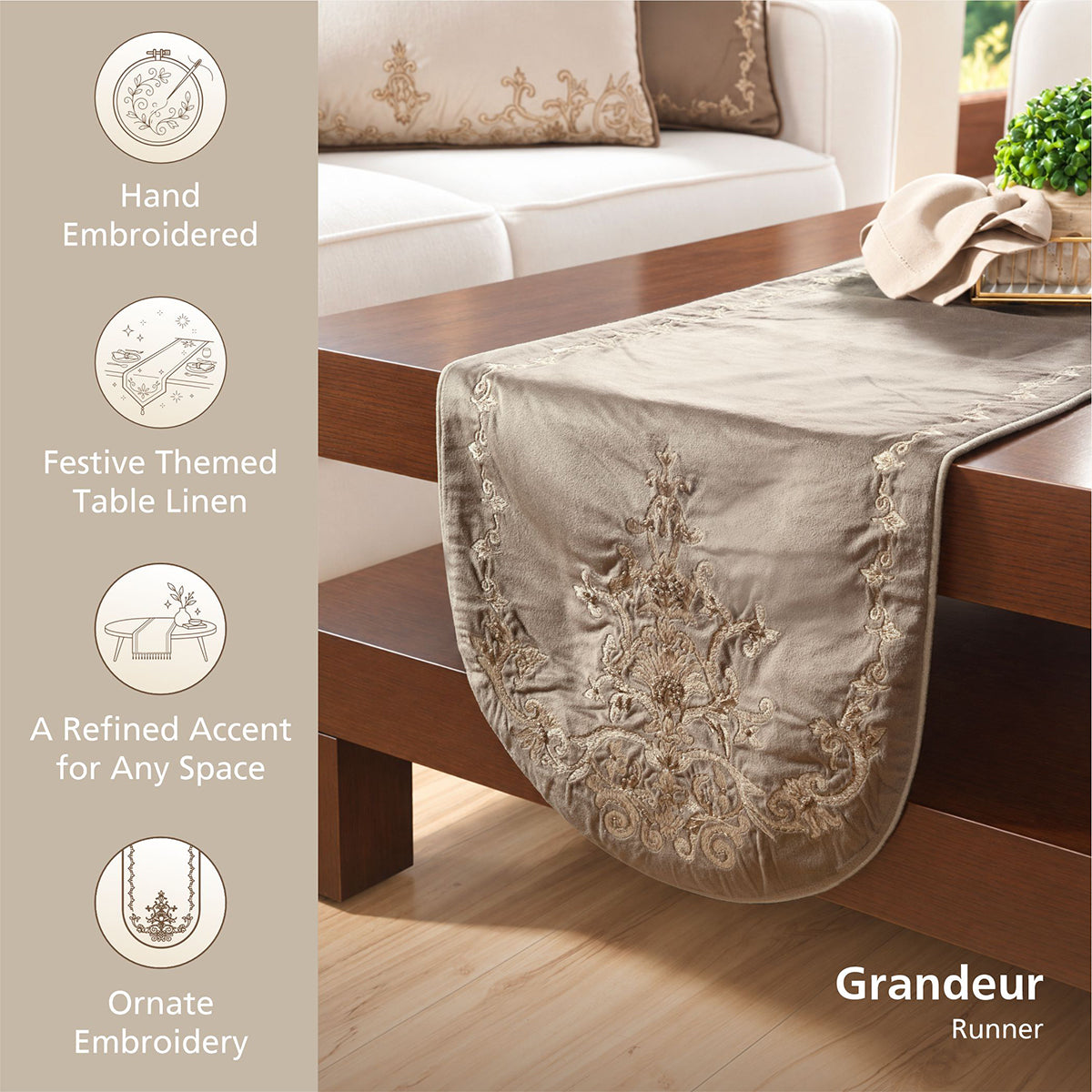 Maspar Runner Embroidered Hand Finished Grandeur Brown