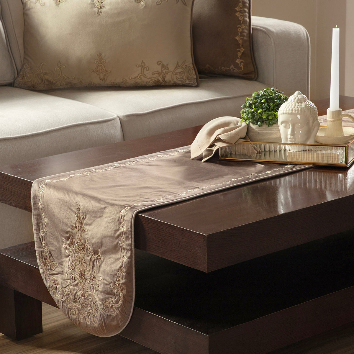 Maspar Runner Embroidered Hand Finished Grandeur Brown