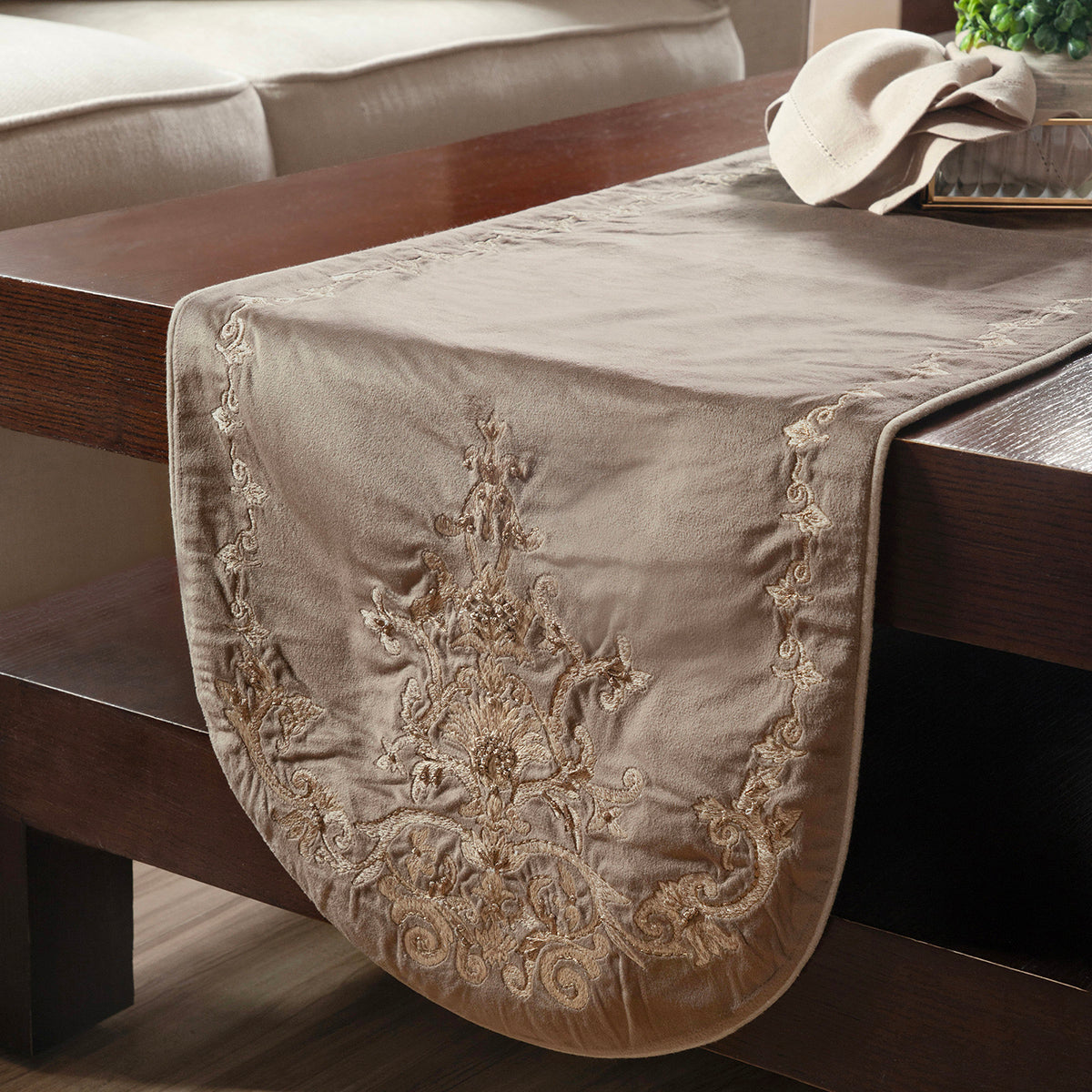 Maspar Runner Embroidered Hand Finished Grandeur Brown