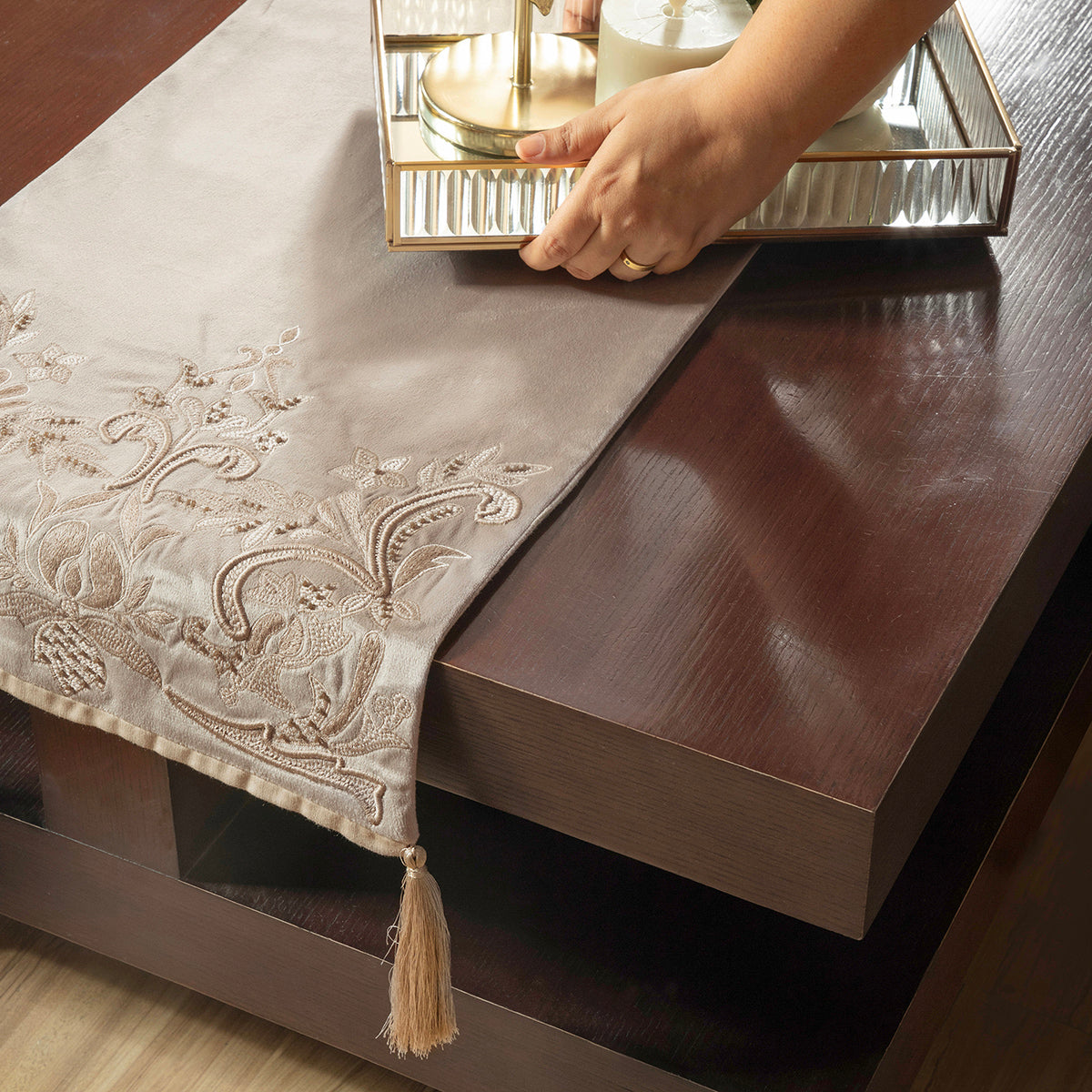 Maspar Runner Embroidered Hand Finished Sovereign Beige