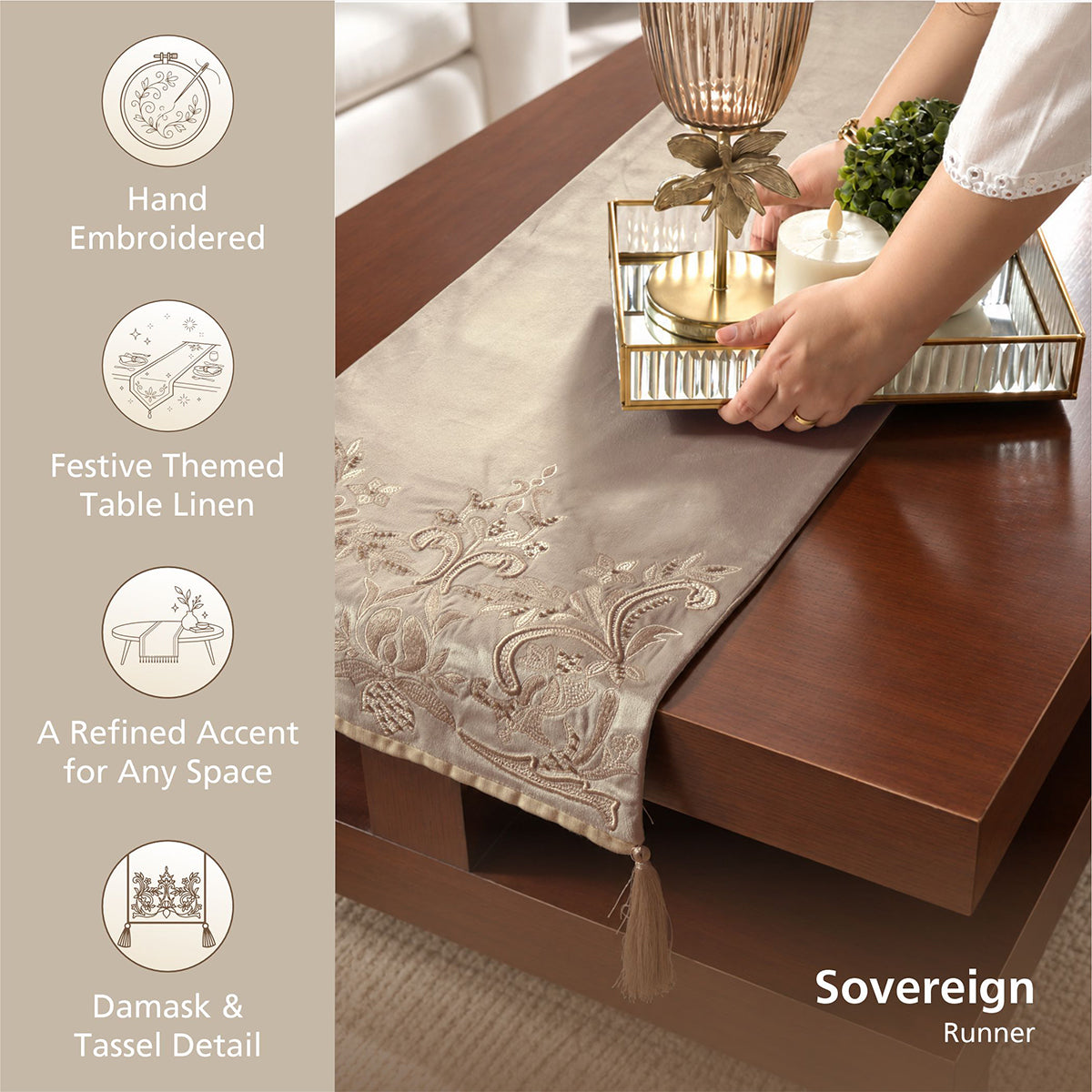 Maspar Runner Embroidered Hand Finished Sovereign Beige