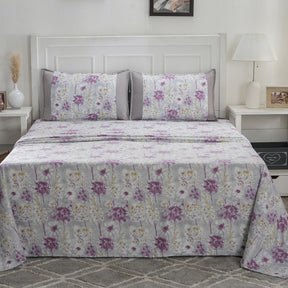 Optimist Bloom 200 TC Spongy Floral 100% Cotton Printed Bed Sheet with Pillow Case