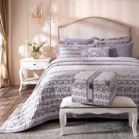 Ornamental Elegance Arabelle 100% Cotton 8Pcs Quilt/Qulited Bed Cover Set Purple