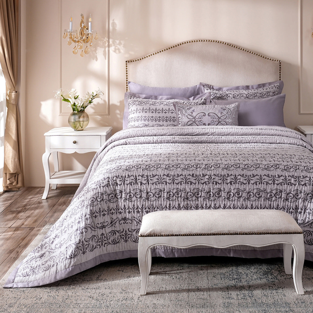 Ornamental Elegance Arabelle 100% Cotton 8Pcs Quilt/Qulited Bed Cover Set Purple