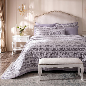 Ornamental Elegance Arabelle 100% Cotton 8Pcs Quilt/Qulited Bed Cover Set Purple