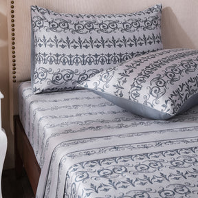 Ornamental Elegance Arablle 100% Cotton Bedsheet with Pillow Case Blue