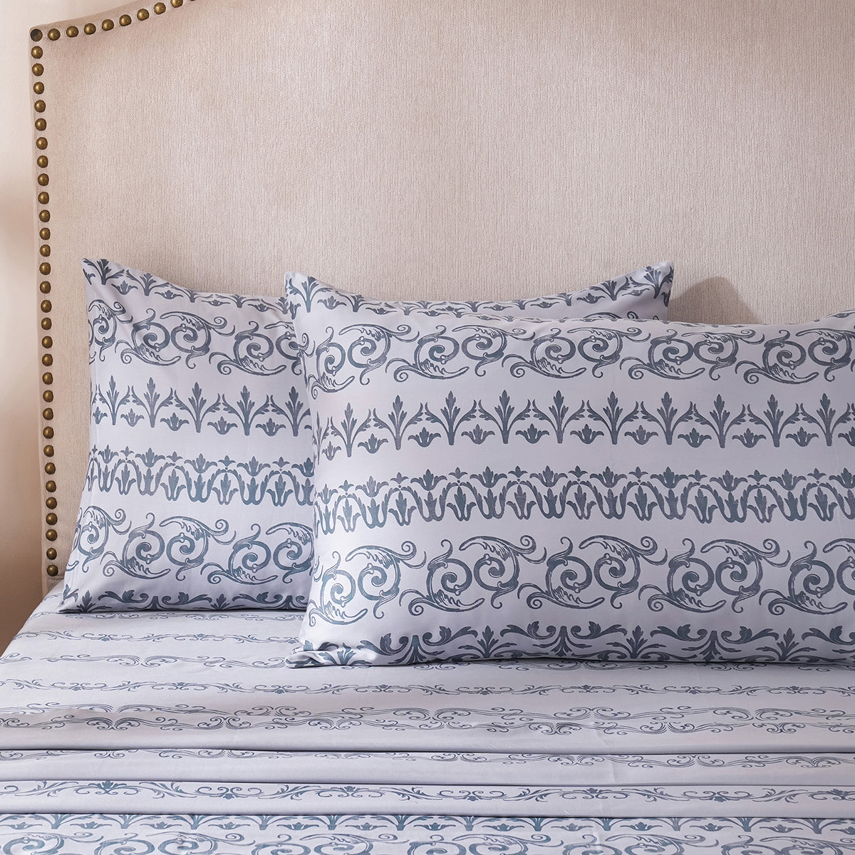 Ornamental Elegance Arablle 100% Cotton Bedsheet with Pillow Case Blue