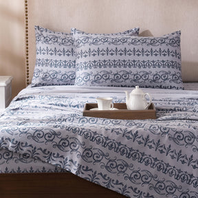 Ornamental Elegance Arablle 100% Cotton Bedsheet with Pillow Case Blue