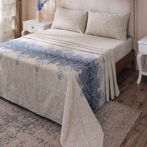 Ornamental Elegance Coronet 100% Cotton Bedsheet with Pillow Case Blue