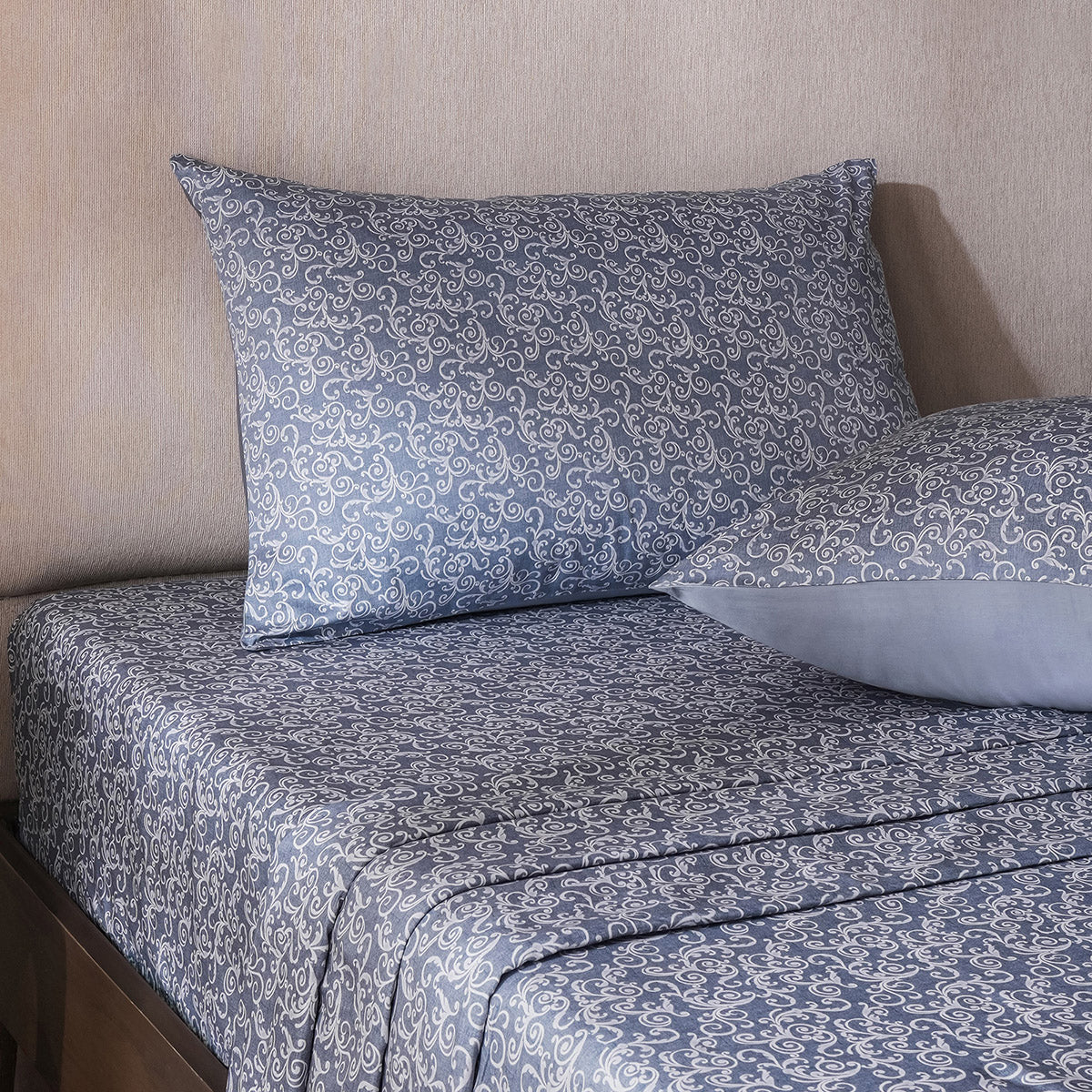 Ornamental Elegance Splendid 100% Cotton Bedsheet with Pillow Case Blue
