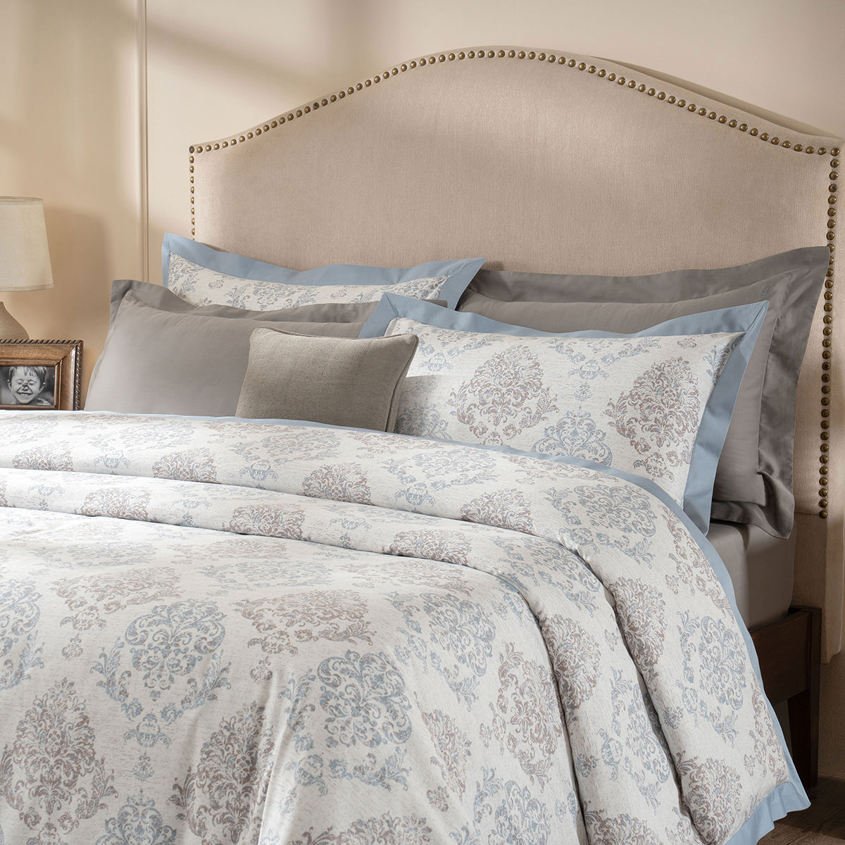 PBS Timeless Ornare 100% Cotton 8Pcs Duvet Cover Set Dusty Blue