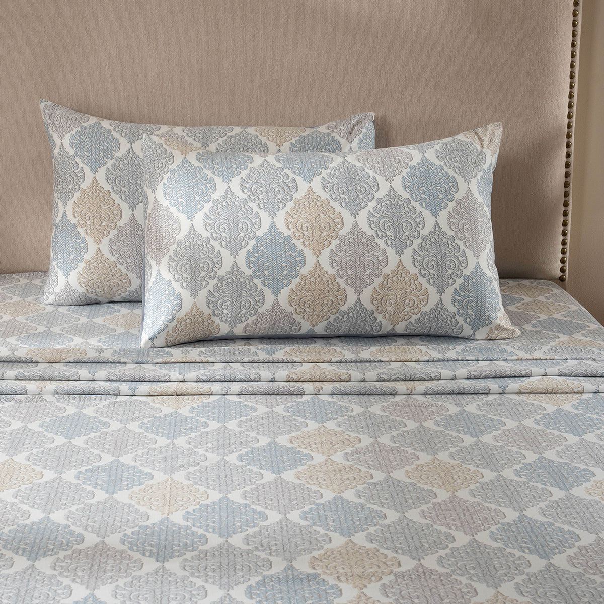 PBS Timeless Ornare 100% Cotton Bed Sheet with Pillow Case Blue