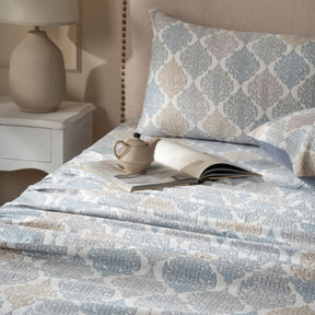 PBS Timeless Ornare 100% Cotton Bed Sheet with Pillow Case Blue