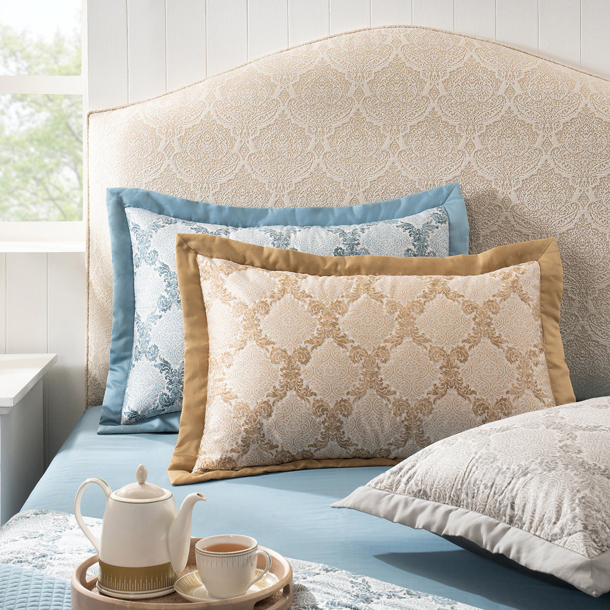 Pillow Sham Set 100% Cotton Gold Damascene Imperial Grace