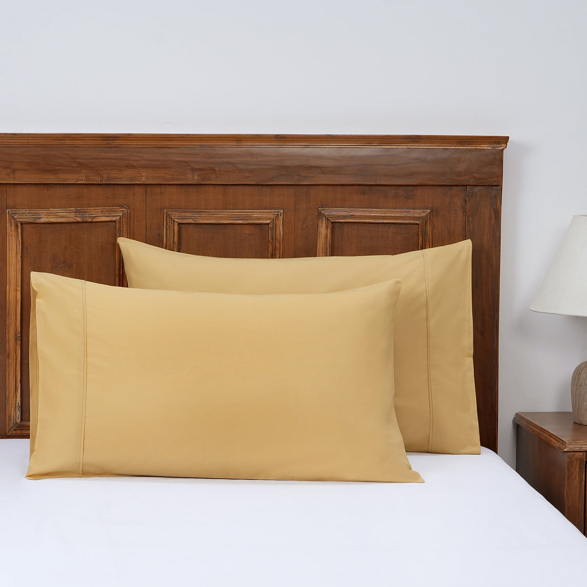 Slumber 100%Cotton Solid Yellow/Rattan Pillow Case Set