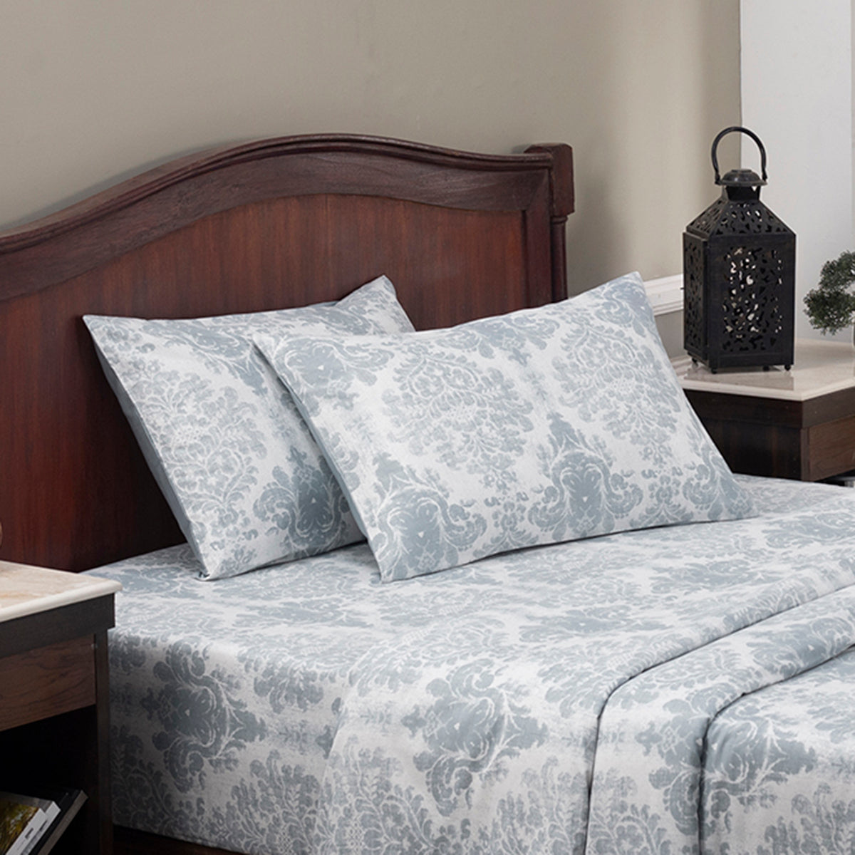 Tranquil Serenity Adaline 100% Cotton Printed Blue Pillow Case Set Of 2