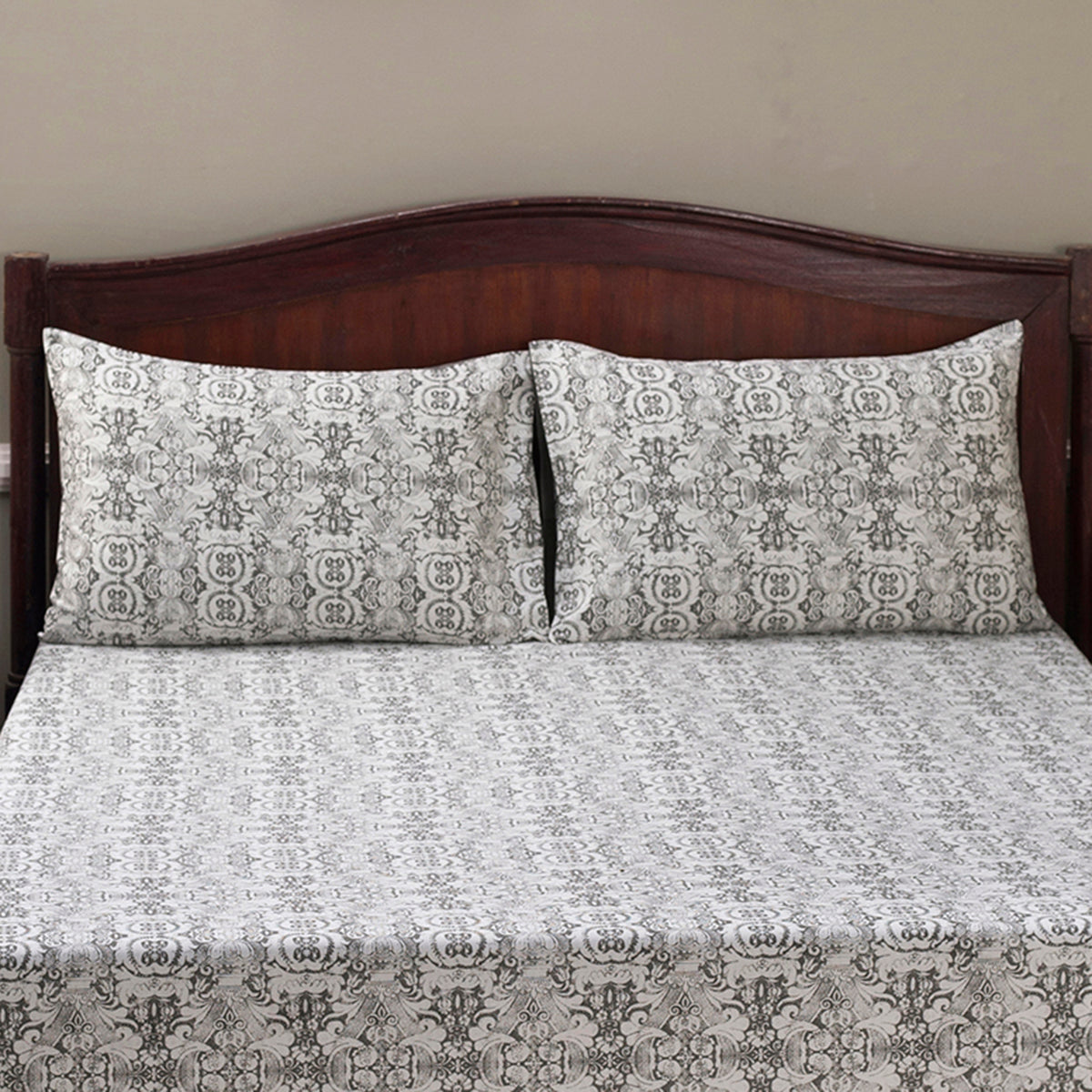 Tranquil Serenity Ellis 100% Cotton Printed Grey Pillow Case Set Of 2