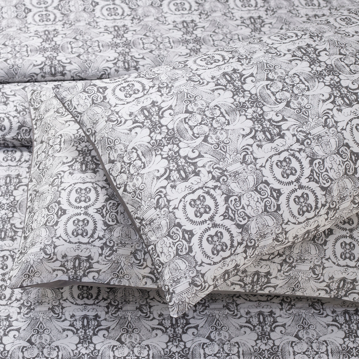 Tranquil Serenity Ellis 100% Cotton Printed Grey Pillow Case Set Of 2