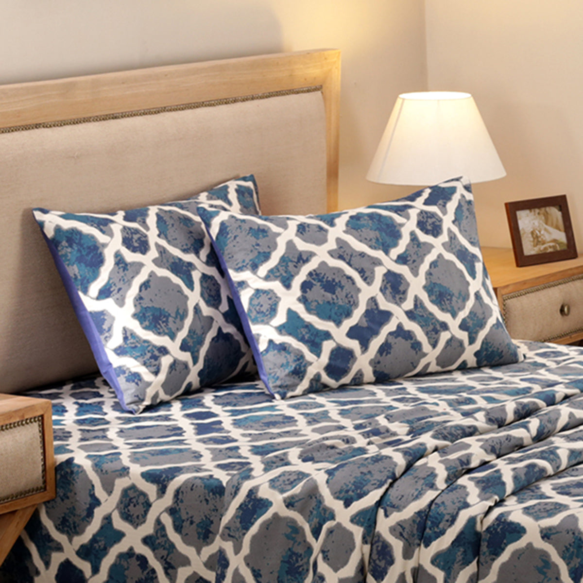 Tranquil Serenity Form Replay 100% Cotton Printed Blue Pillow Case Set Of 2