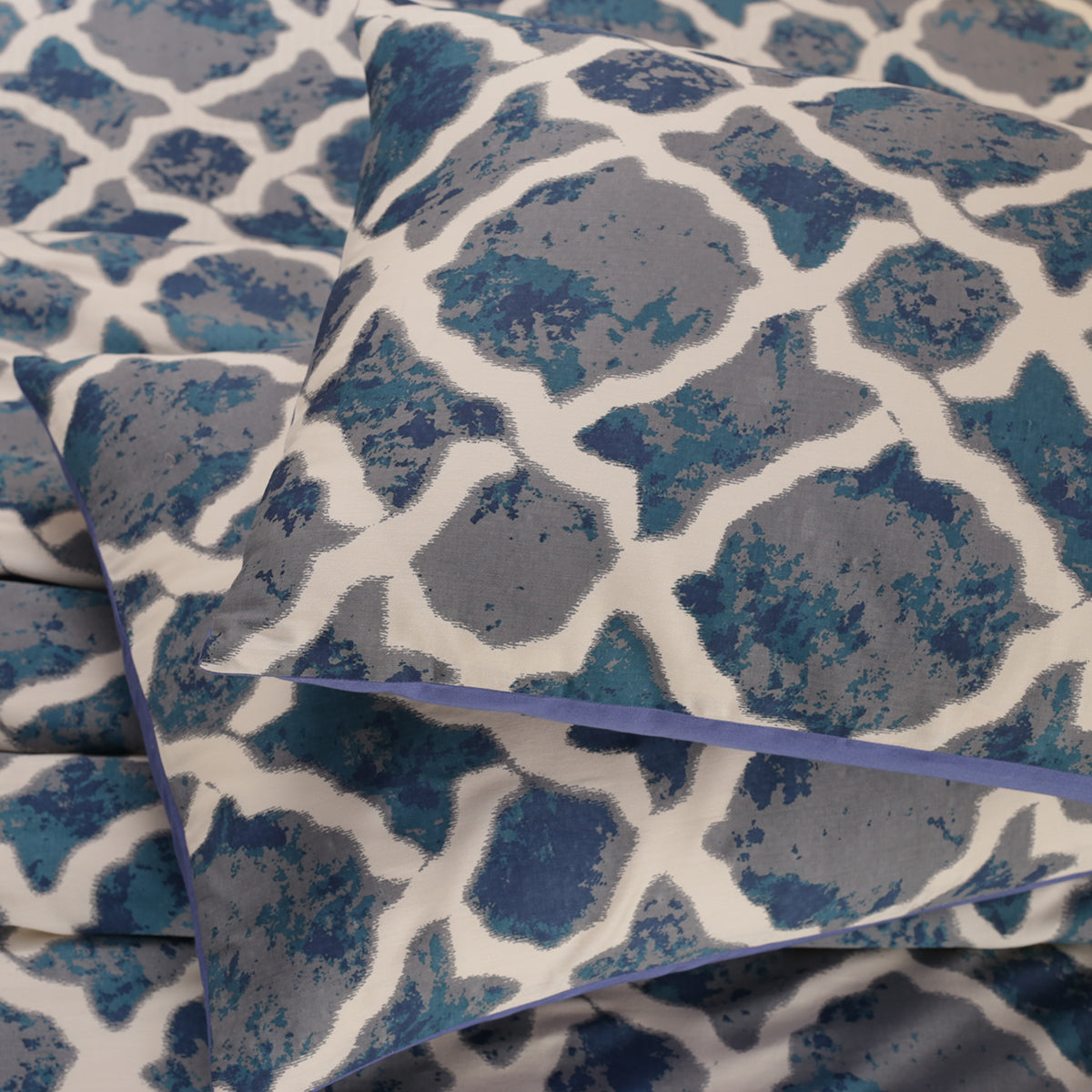 Tranquil Serenity Form Replay 100% Cotton Printed Blue Pillow Case Set Of 2