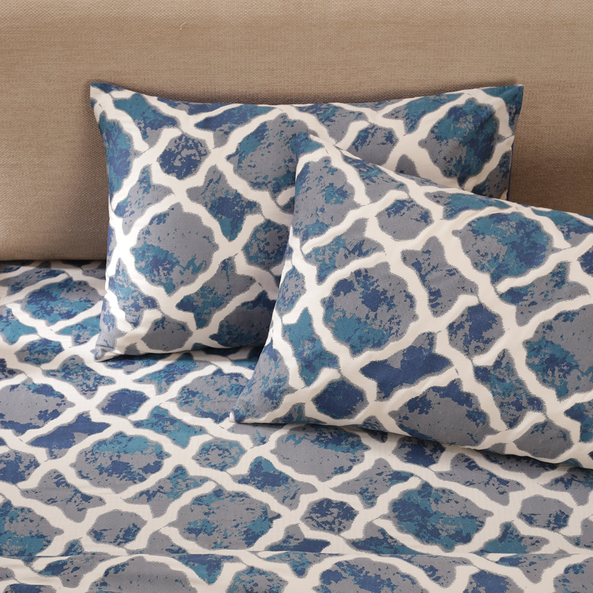 Tranquil Serenity Form Replay 100% Cotton Printed Blue Pillow Case Set Of 2
