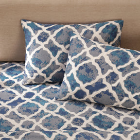 Tranquil Serenity Form Replay 100% Cotton Printed Blue Pillow Case Set Of 2