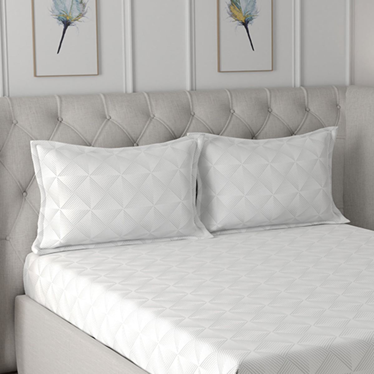 Tranquil Serenity Graphic Geo 100% Cotton Printed Neutral Pillow Case Set