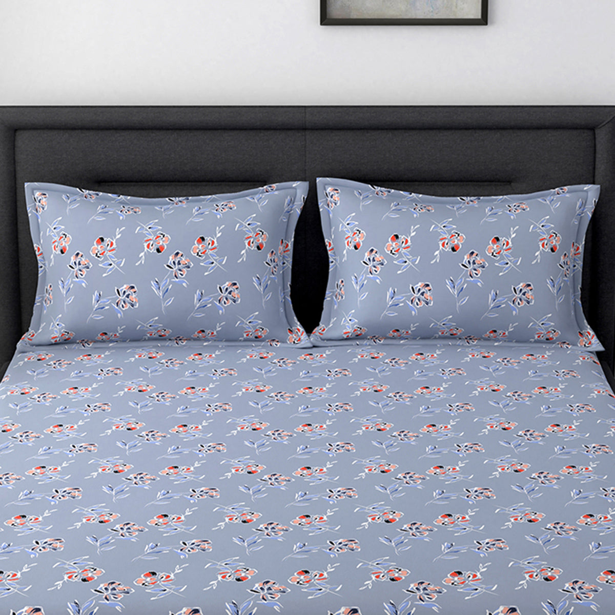 Tranquil Serenity Blossom Retreat 100% Cotton Printed Blue Pillow Case Set Of 2